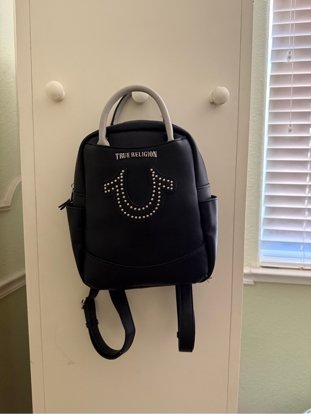 True Religion Black Backpack with Silver Studded Horseshoe